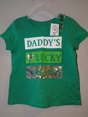 🆕 The Children's Place Green Daddy's Lucky Charm Saint Patrick's Day Tee 18-24